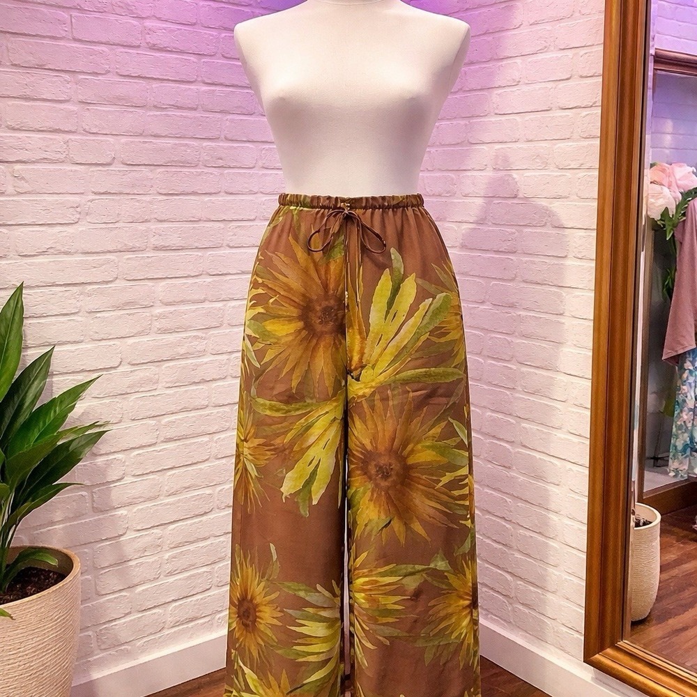 Ramona La Rue by Arianne Drawstring Pant Large Flowy Relaxed Sunflower Print